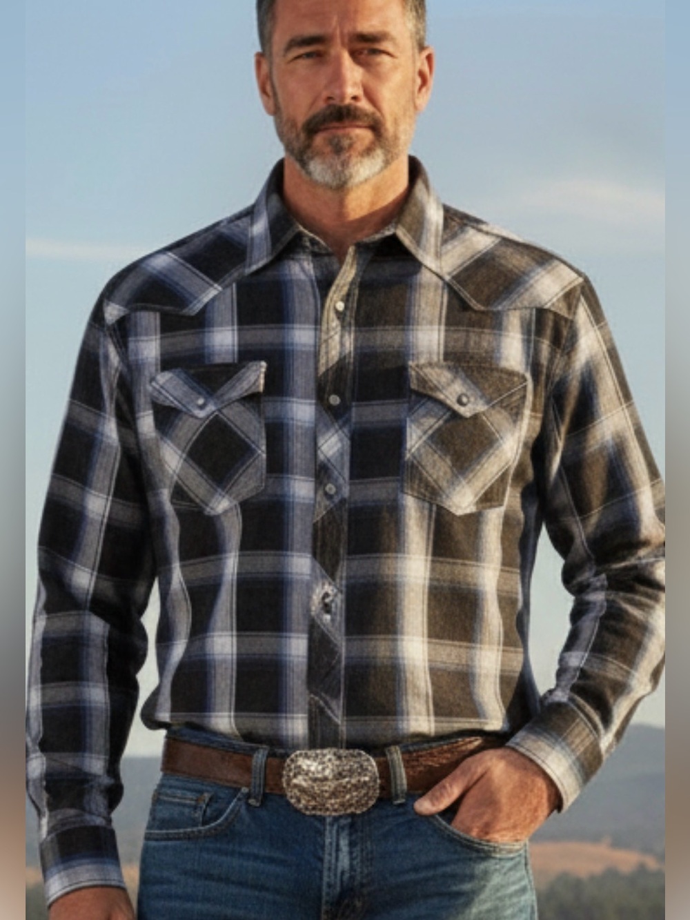 BKE XL Athletic Fit Western Shirt - Pearl Snaps, Tripple Stitch Detail-Excellent